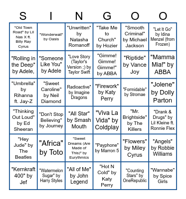 ESN SINGOOOO Bingo Card