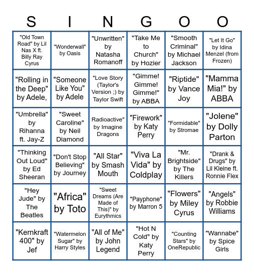 ESN SINGOOOO Bingo Card