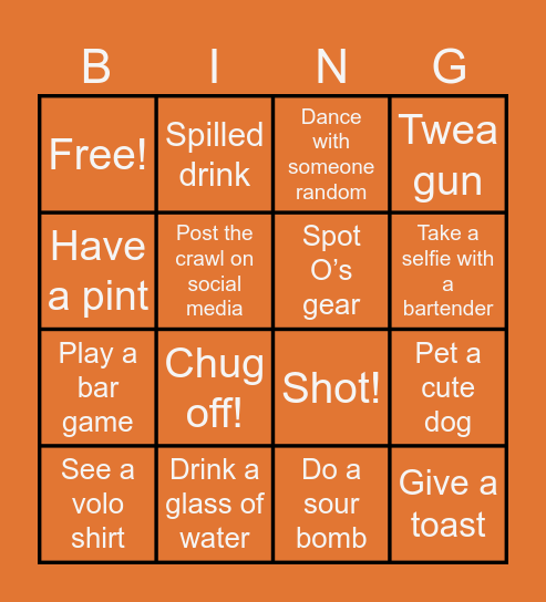 QuiDiDi Bar Crawl Bingo Card