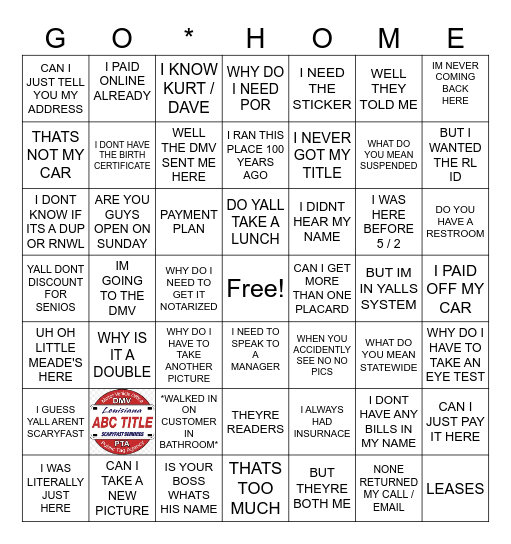 PTA Bingo Card