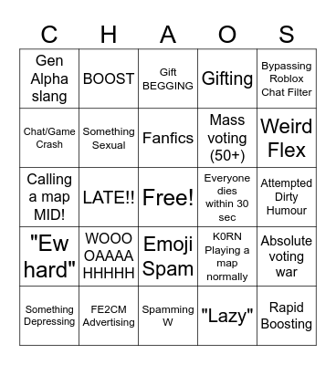 Chaos Server Bingo Card