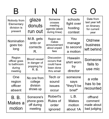 Region Meeting Bingo Card