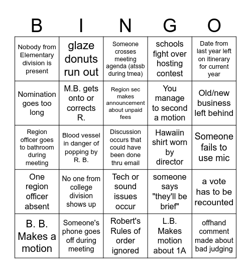 Region Meeting Bingo Card