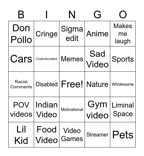 Untitled Bingo Card