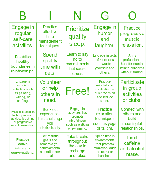 Mental Health Bingo - Carter Motors Bingo Card