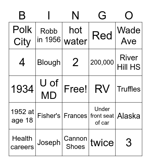 Peggy Bingo Card