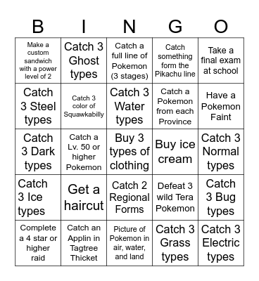 Pokemon Gen 9 Bingo Card