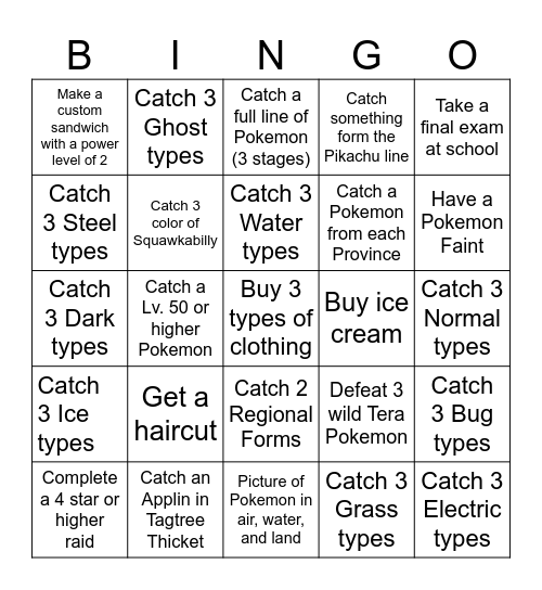Pokemon Gen 9 Bingo Card