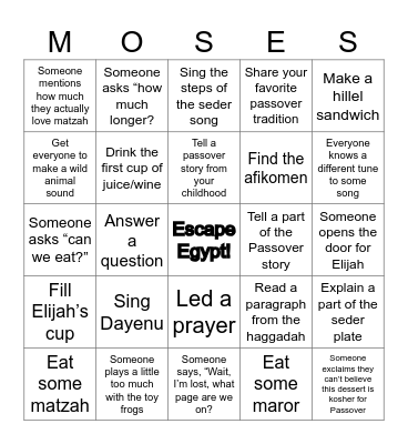 Passover MOSES (Bingo) Bingo Card