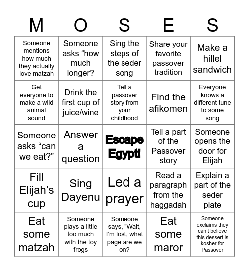 Passover MOSES (Bingo) Bingo Card