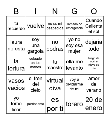 Bingo Musical Bingo Card