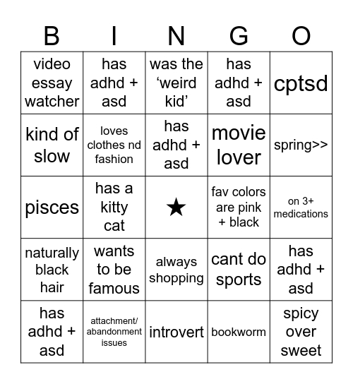 eloise’s Bingo Card