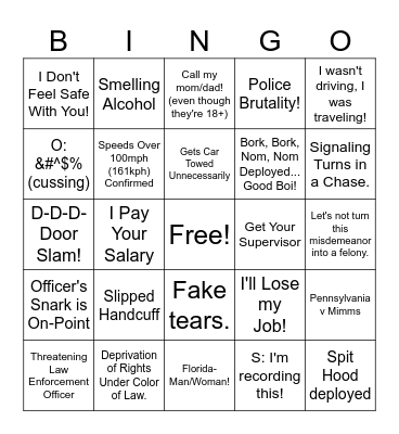 Bigen's Police Cam Videos Bingo Card