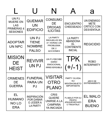 Bienvenidos a valada de la Luna Bingo Card