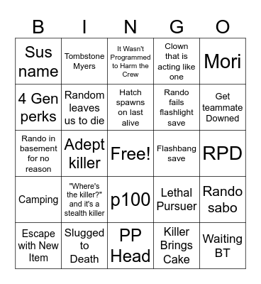 DBD Survivor Bingo 2024 Bingo Card