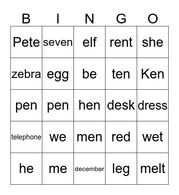 I-e Bingo Card