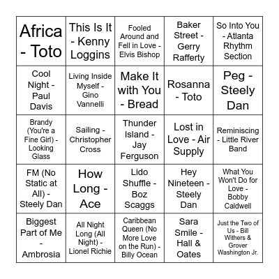 Yacht Rock! Bingo Card