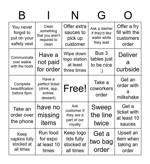 Togo Bingo Card