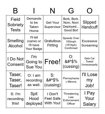 Bigen's Police Cam Videos Bingo Card