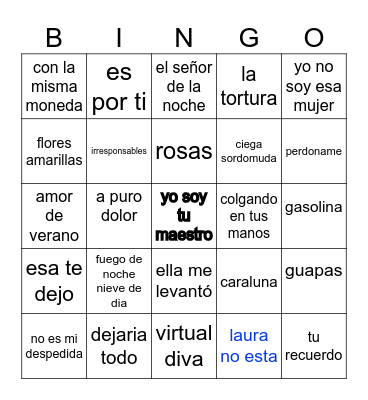 Bingo Musical Bingo Card