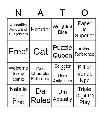 D&D Player Bingo Card
