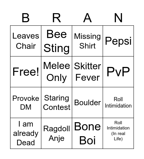 D&D Player Bingo Card