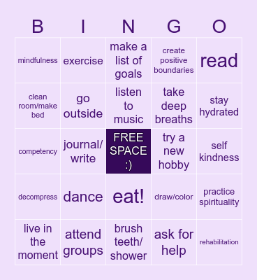 SELF CARE Bingo Card