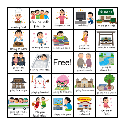 Spring Vacation Bingo Card