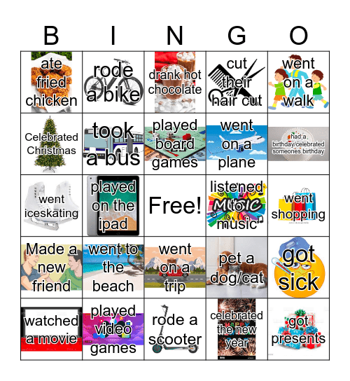 Winter Vacation Bingo Card