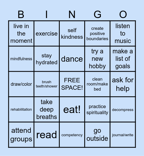 SELF CARE Bingo Card