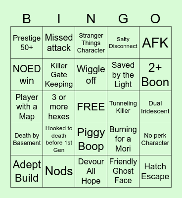 Dead By Daylight Bingo Card