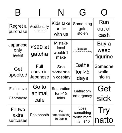 Japan Bingo 2 Bingo Card