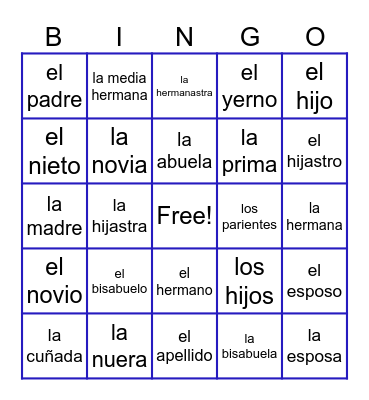 LA FAMILIA Bingo Card