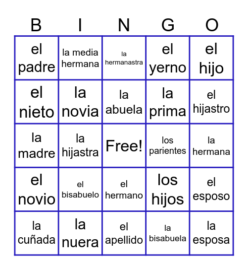 LA FAMILIA Bingo Card