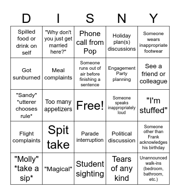 Disney Bingo Card