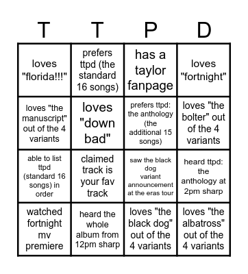 TTPD Partay! 210424 Bingo Card