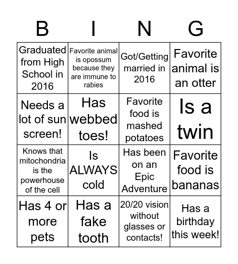 Best Summer Ever 2016! Bingo Card