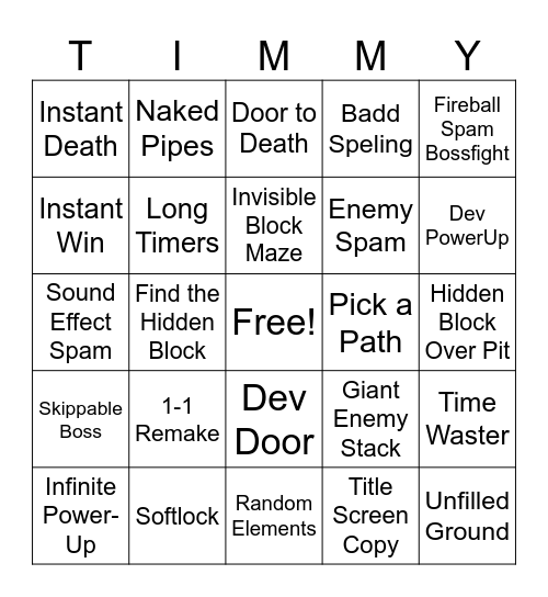Little Timmy Bingo (SMM2) Bingo Card