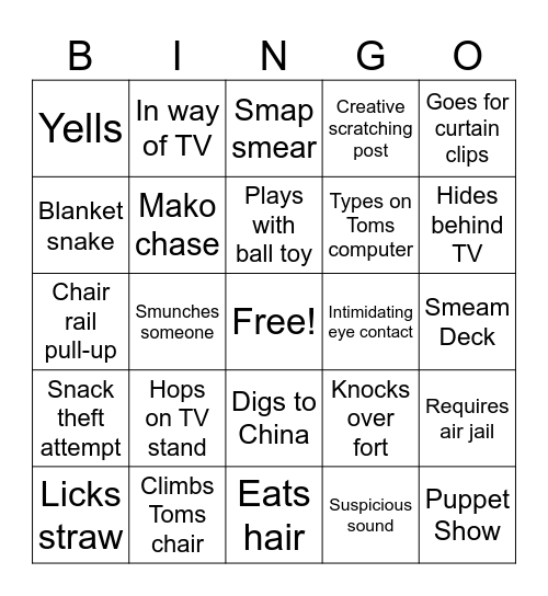 Smingo Bingo Card