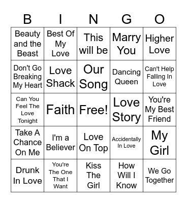 Love Song Bingo Card