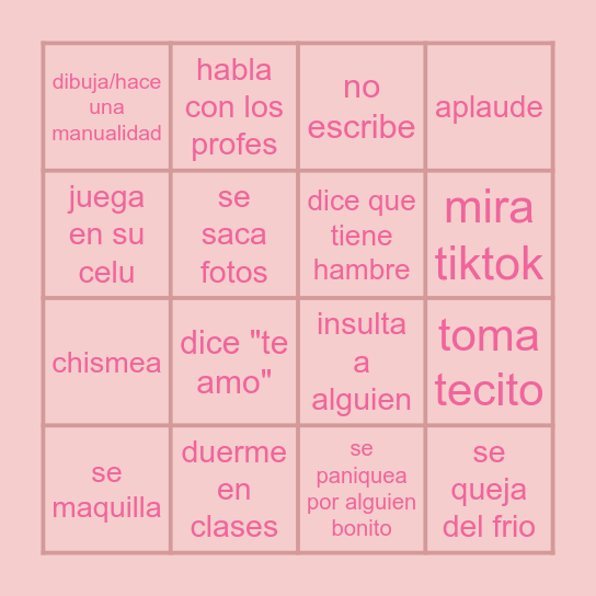 elliot en clases Bingo Card