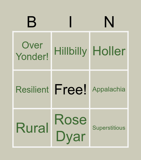 Appalachian Culture Bingo Card