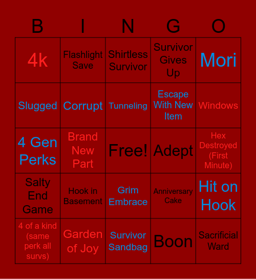 Dead by Daylight Bingo Card