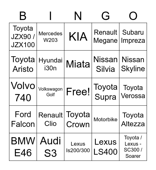 PAT "I'M GETTING THIS" CAR BINGO Card