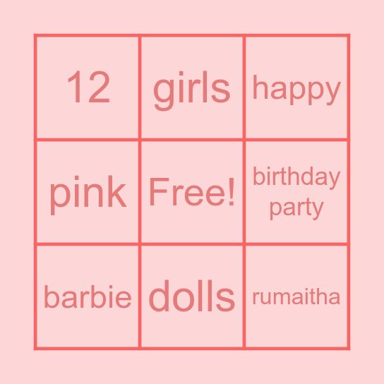 rumaitha's birthday party Bingo Card
