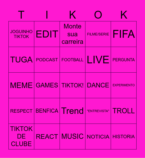 TIKTOK BINGO Card