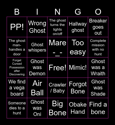 MiJus Phasmo Bingo Card