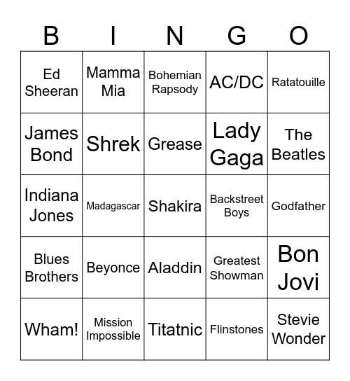 MUSIC BINGO Card