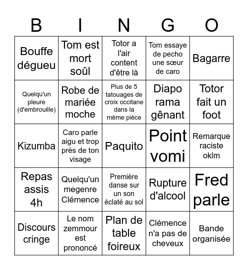 Mariage caro Bingo Card