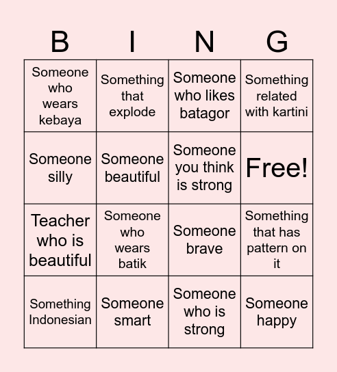 Kartini Day Bingo Card